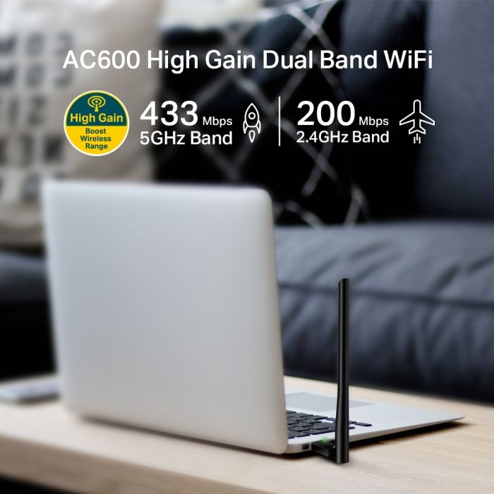 Adaptador USB inalámbrico de banda dual AC600 de alta ganancia TP-Link Archer T2U Plus